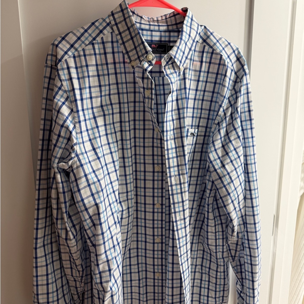 Vineyard Vines White and Blue Checkered Shirt